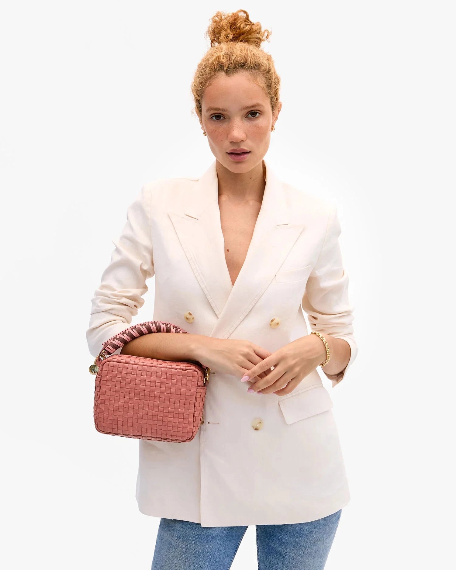 Midi Sac Woven Checker Rose Clay Crossbody Clare V. 