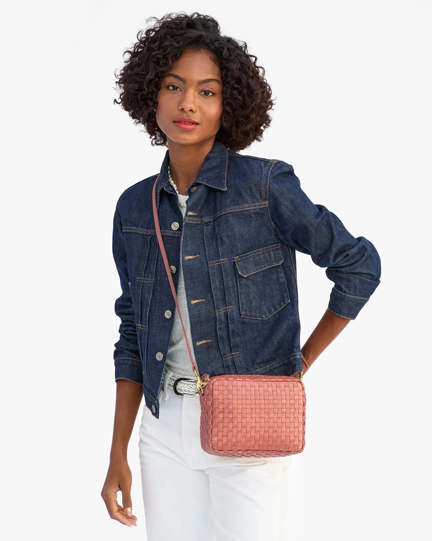 Midi Sac Woven Checker Rose Clay Crossbody Clare V. 