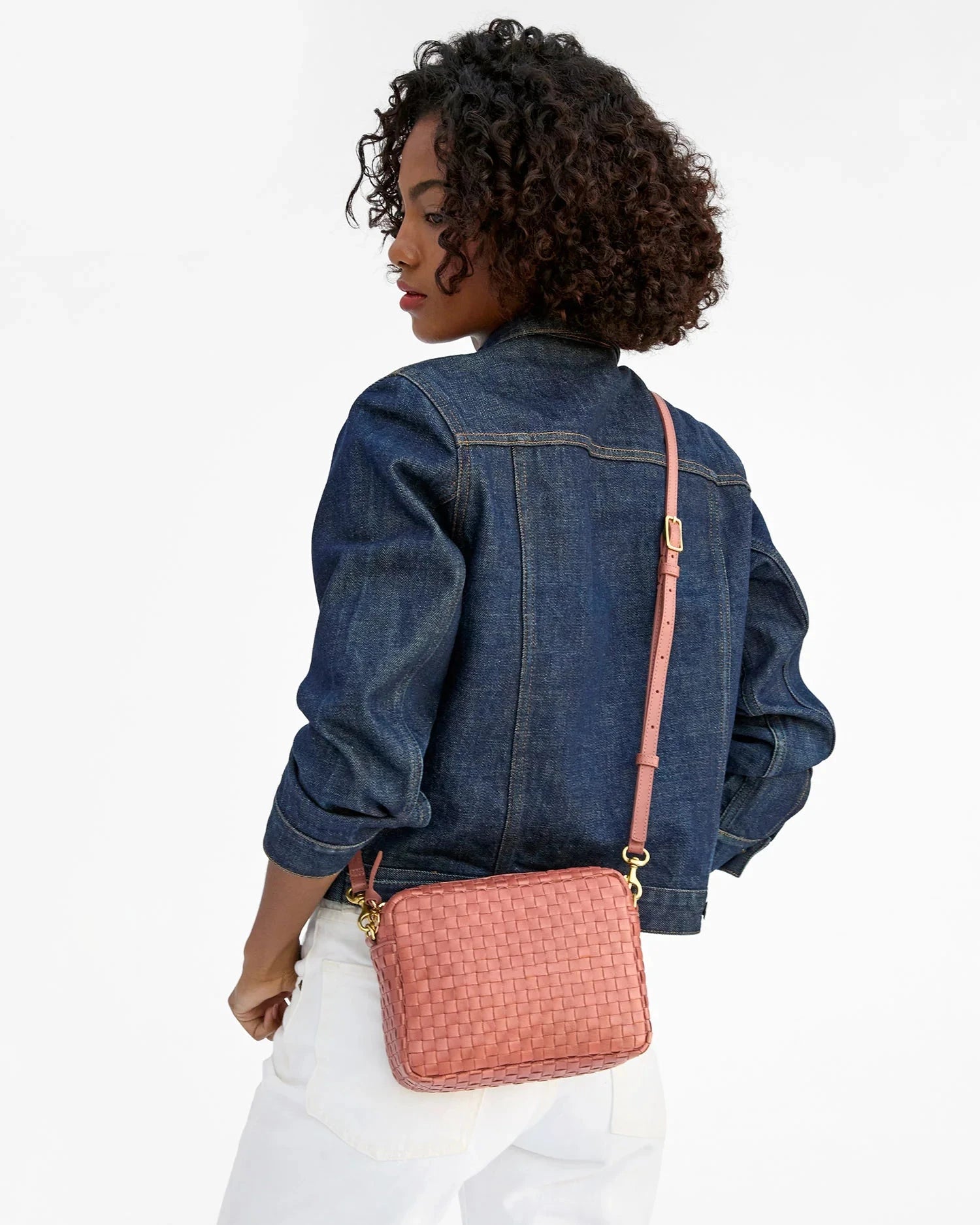 Midi Sac Woven Checker Rose Clay Crossbody Clare V. 