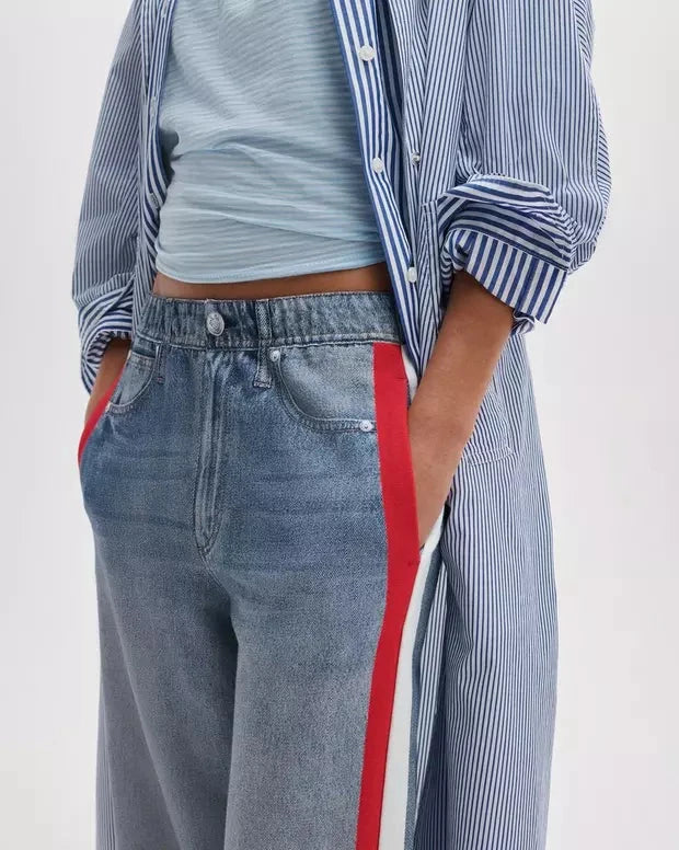 Miramar Terry Track Pant Pull On Coney Red White Stripe Denim - Flare & Wide Leg rag & bone 