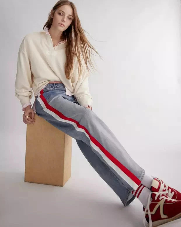 Miramar Terry Track Pant Pull On Coney Red White Stripe Denim - Flare & Wide Leg rag & bone 