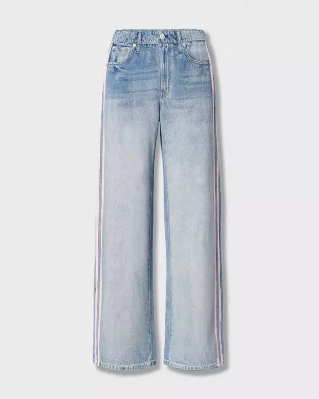 Miramar Terry Track Pull On Pink stripe Denim - Flare & Wide Leg rag & bone 