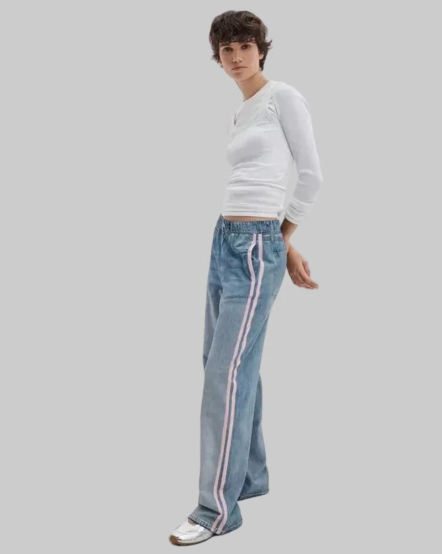 Miramar Terry Track Pull On Pink stripe Denim - Flare & Wide Leg rag & bone 