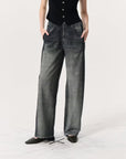 Miramar Wide-Leg Track Pant Washed Black Denim - Flare & Wide Leg rag & bone 