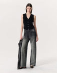 Miramar Wide-Leg Track Pant Washed Black Denim - Flare & Wide Leg rag & bone 