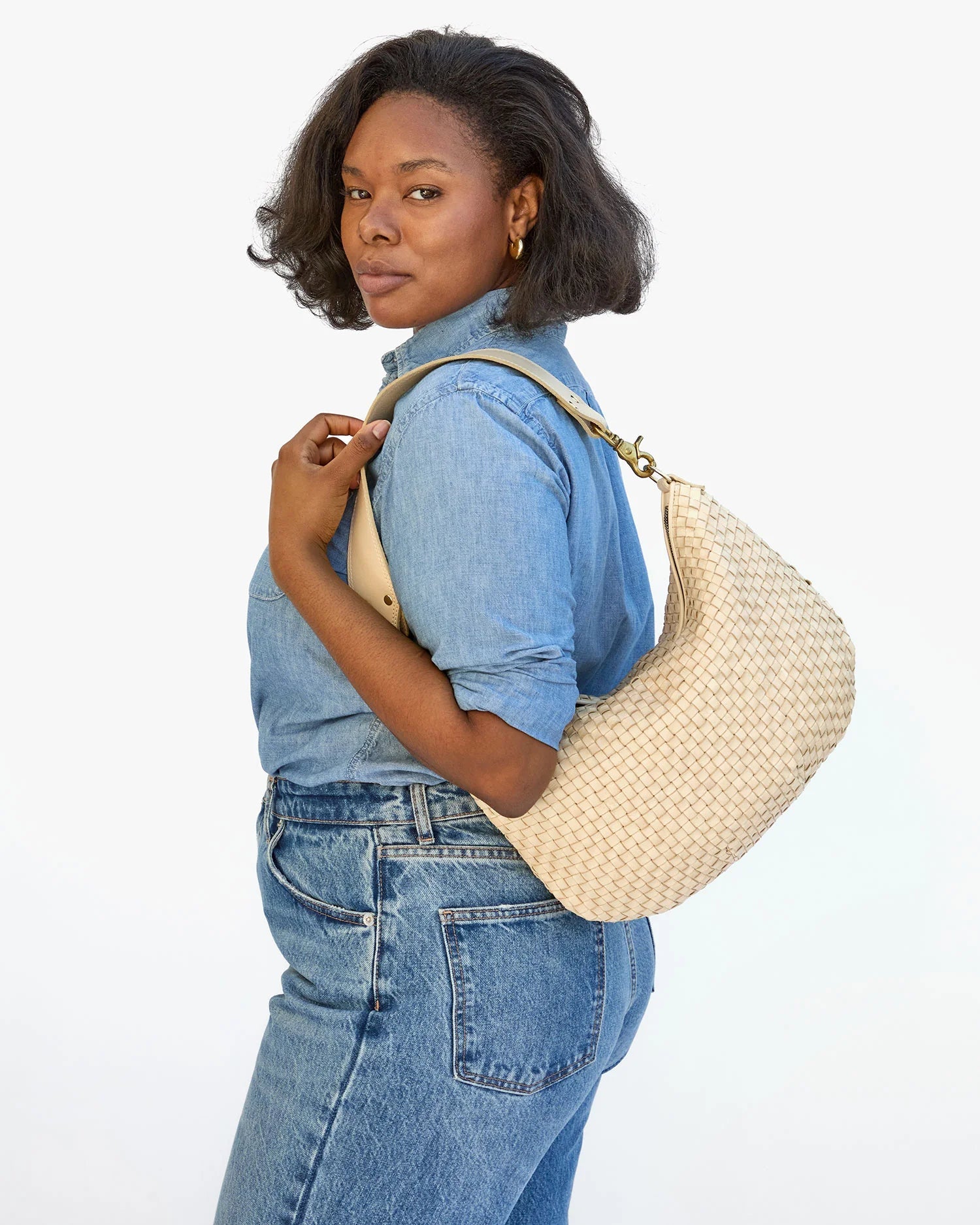 Moyen Messenger Cream Woven Checker Hobo & Shoulder Clare V. 