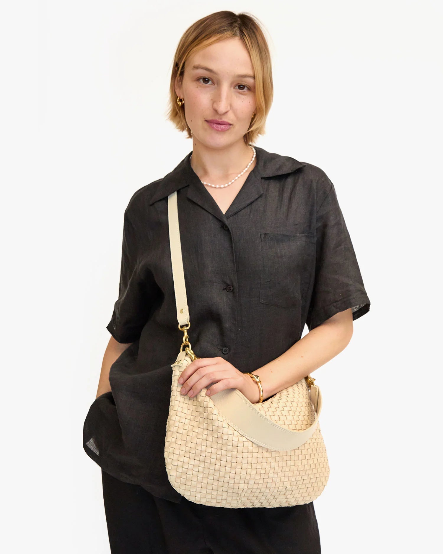 Moyen Messenger Cream Woven Checker Hobo & Shoulder Clare V. 