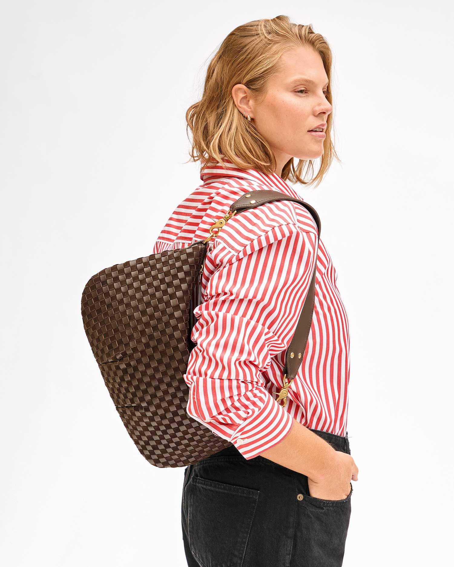 Moyen Messenger Nappa &amp; Suede Woven Checker Mahogany