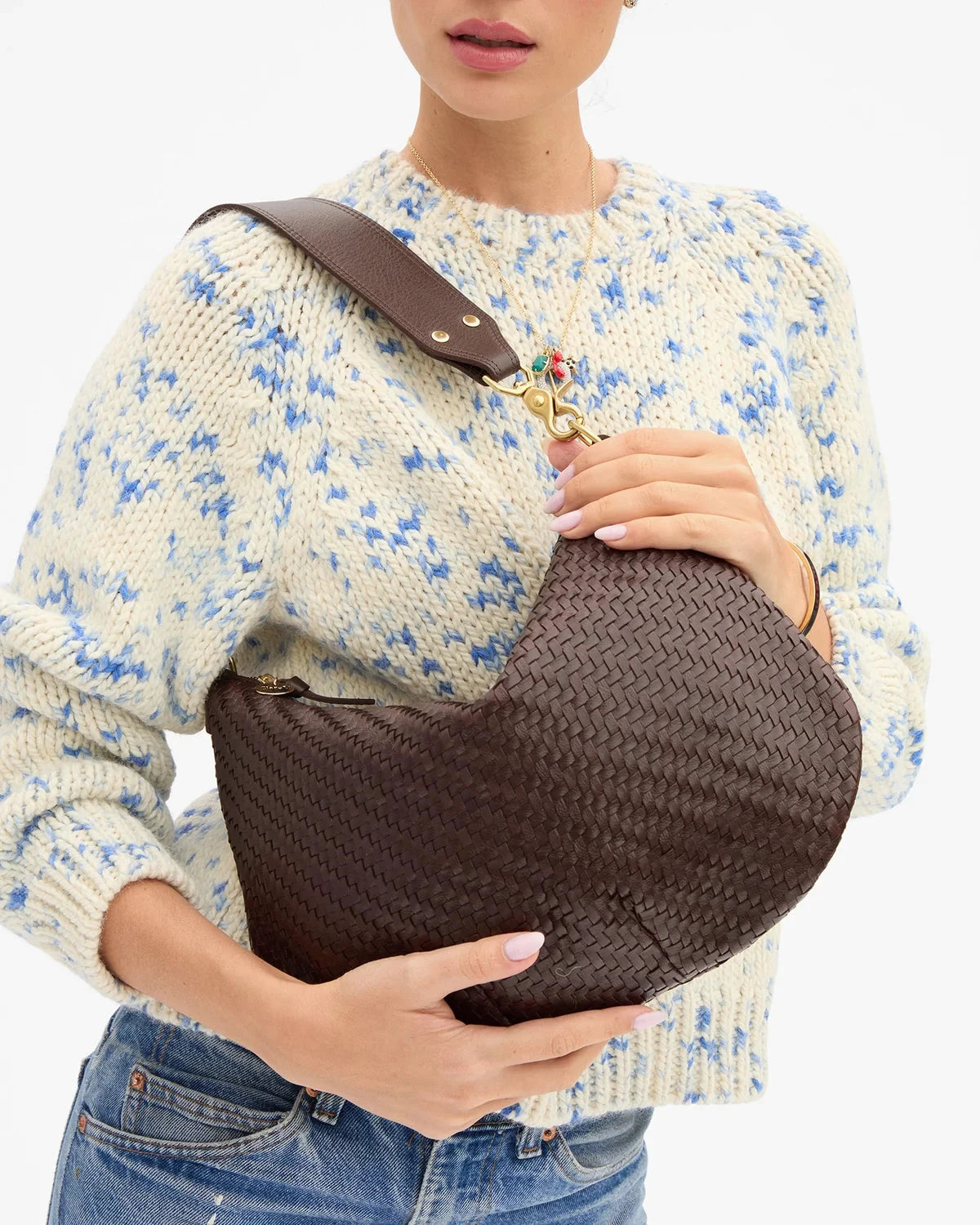 Moyen Messenger Woven Zig-Zag Chocolate Hobo &amp; Shoulder Clare V. 