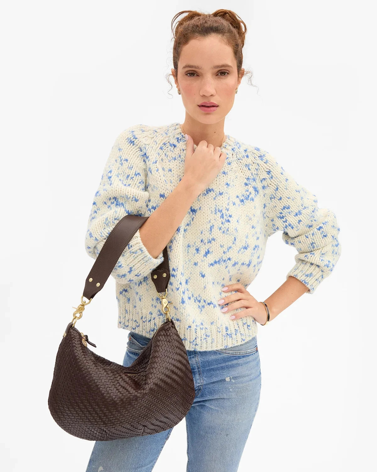 Moyen Messenger Woven Zig-Zag Chocolate Hobo &amp; Shoulder Clare V. 