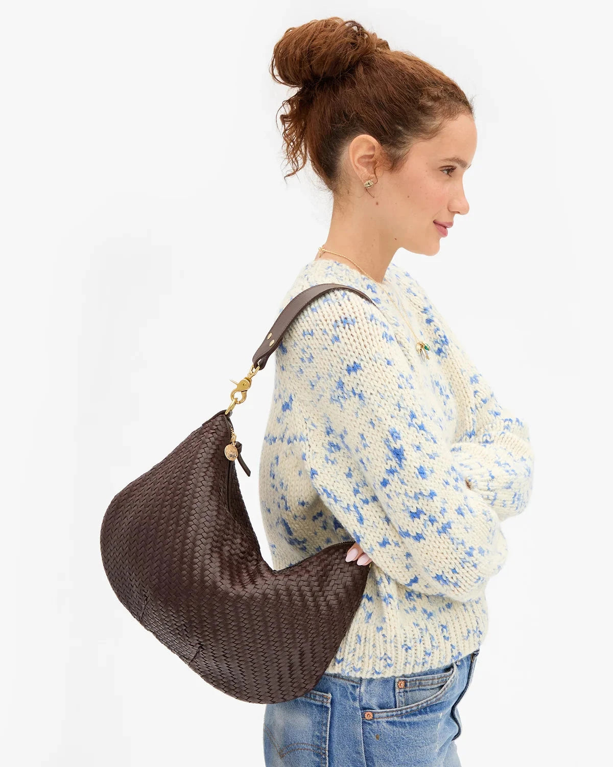 Moyen Messenger Woven Zig-Zag Chocolate Hobo &amp; Shoulder Clare V. 
