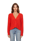 Cropped V-Neck Cardi Pointelle Ladder Stitch Apple Sweater - Cardigans Autumn Cashmere 