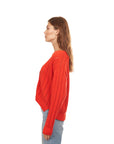 Cropped V-Neck Cardi Pointelle Ladder Stitch Apple Sweater - Cardigans Autumn Cashmere 