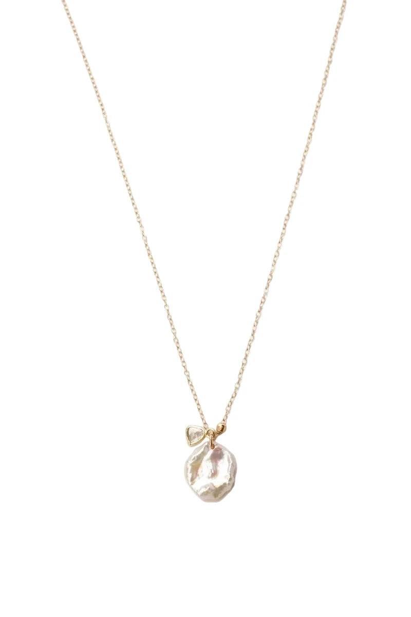 14k Keshi Pearl and Sliced Champagne Diamond Necklace Necklaces Chan Luu 