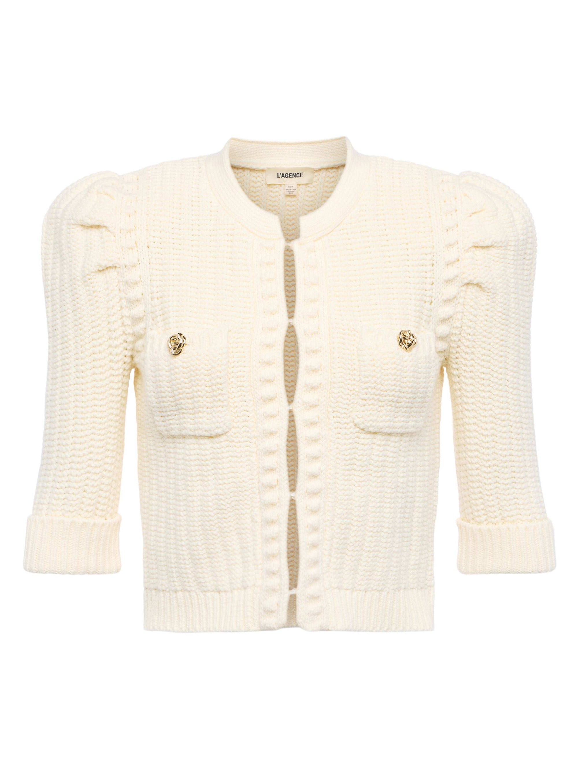 Delilah Cropped Cardigan Vintage White Gold Knot Sweater - Cardigans L'Agence 