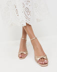 Olivia Leather Knot Mid Heel Sandal Champagne