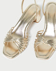 Olivia Leather Knot Mid Heel Sandal Champagne