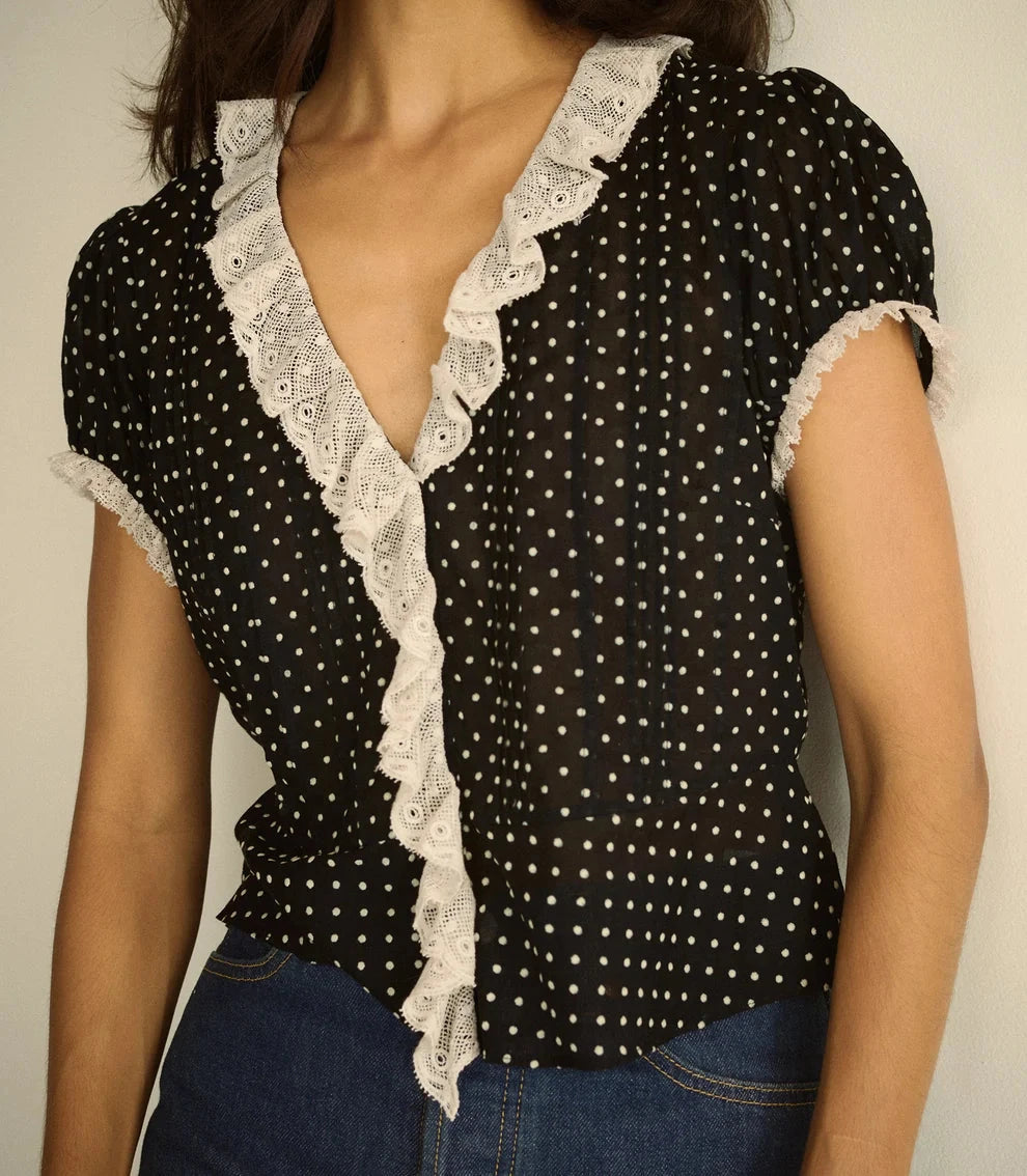 Orella Top Noir Dot Tops - Blouses Doen 