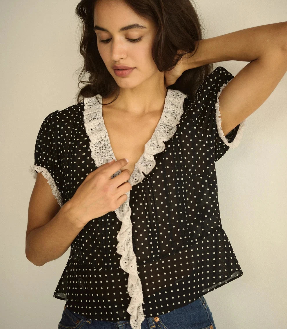 Orella Top Noir Dot Tops - Blouses Doen 