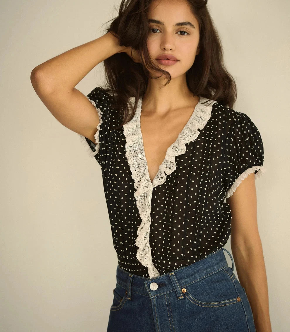 Orella Top Noir Dot Tops - Blouses Doen 