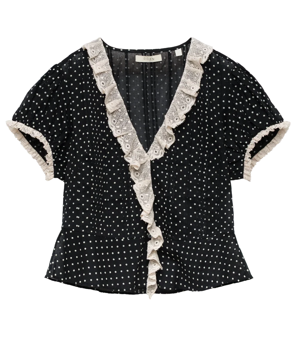 Orella Top Noir Dot Tops - Blouses Doen 