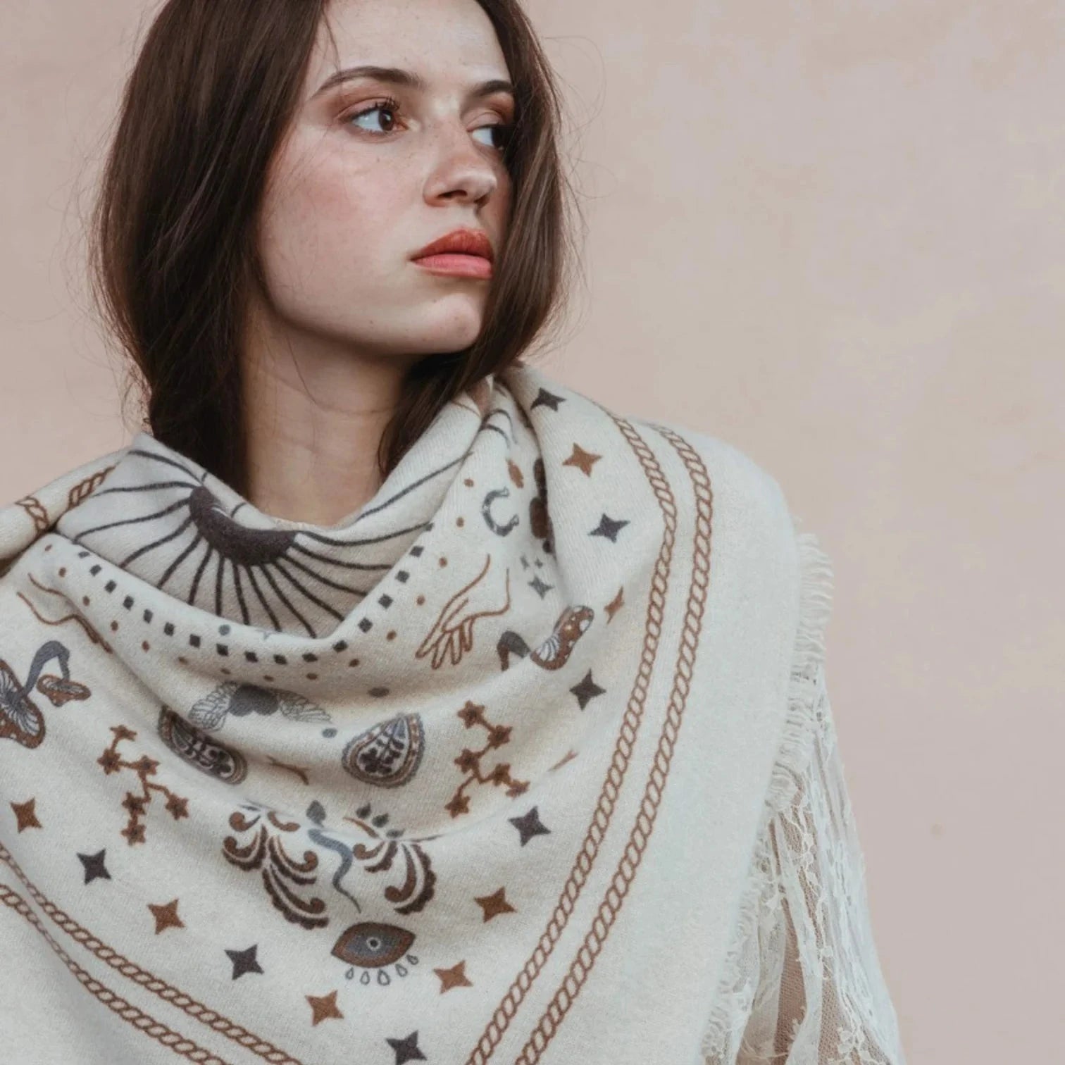 Cosmic Rodeo Bandana Wrap Oatmeal/Mocha/Charcoal Scarves Freya 