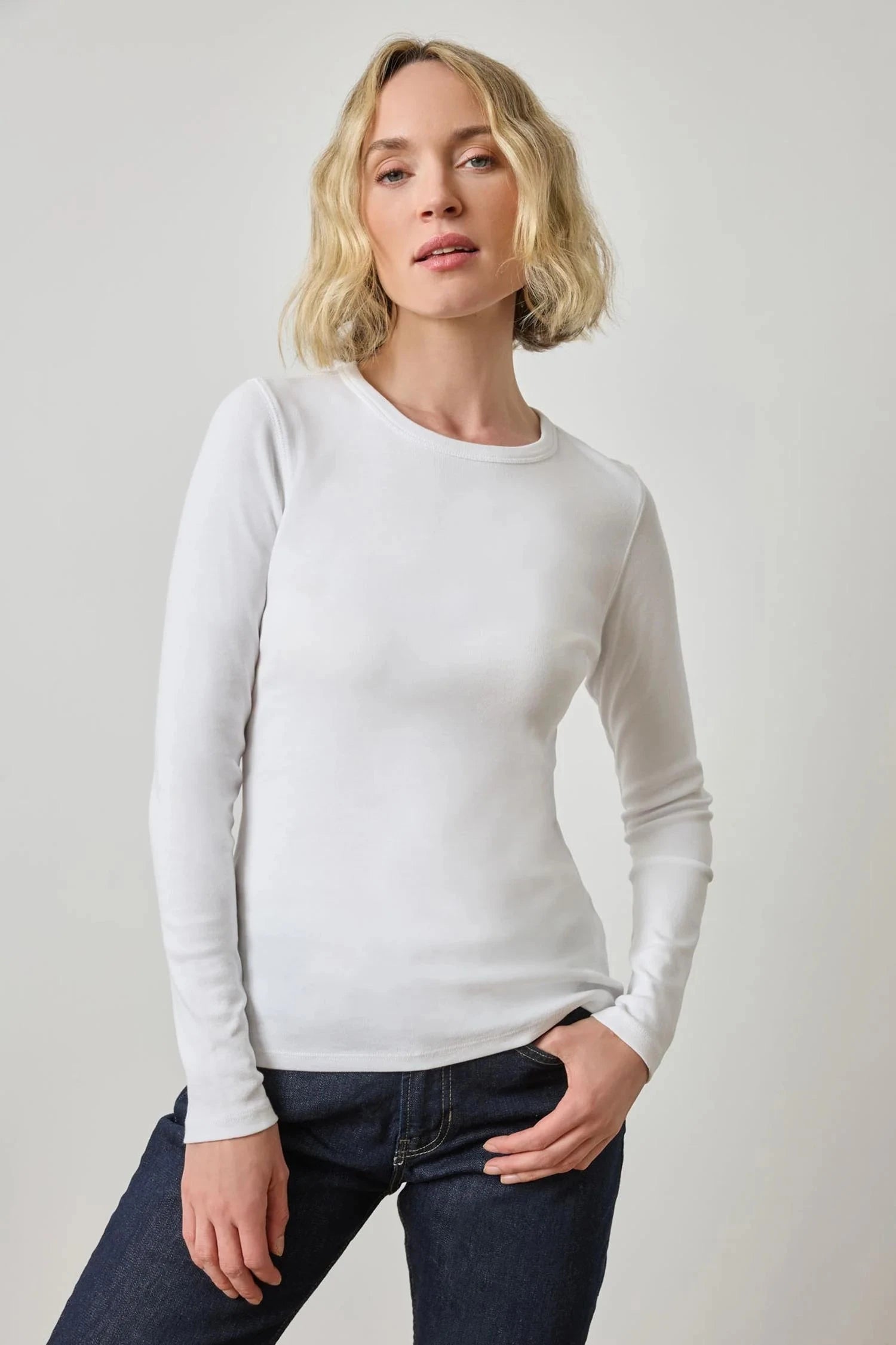 Long Sleeve Crew White Tops - Tees Lilla P 