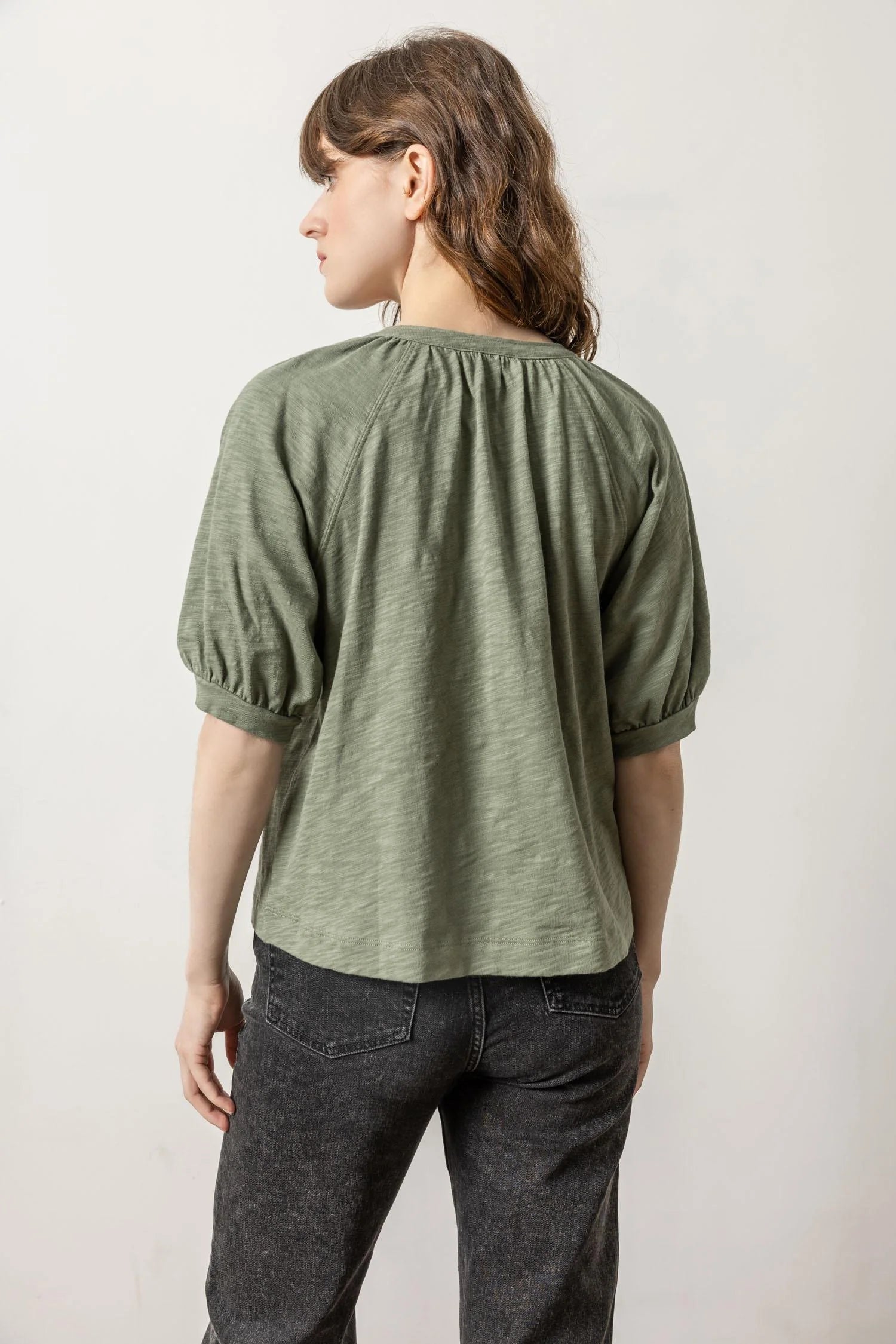 Shirred Split Neck Raglan Agave Tops - Blouses Lilla P 