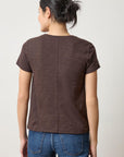 Short Sleeve Back Seam V-Neck Espresso Tops - Tees Lilla P 