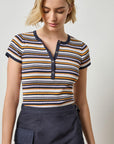 Striped Short Sleeve Henley Navy Stripe Tops - Blouses Lilla P 