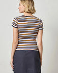 Striped Short Sleeve Henley Navy Stripe Tops - Blouses Lilla P 