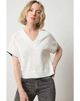 Short Sleeve V-Neck Pullover Sweater Pearl Sweater - V-Neck Lilla P 
