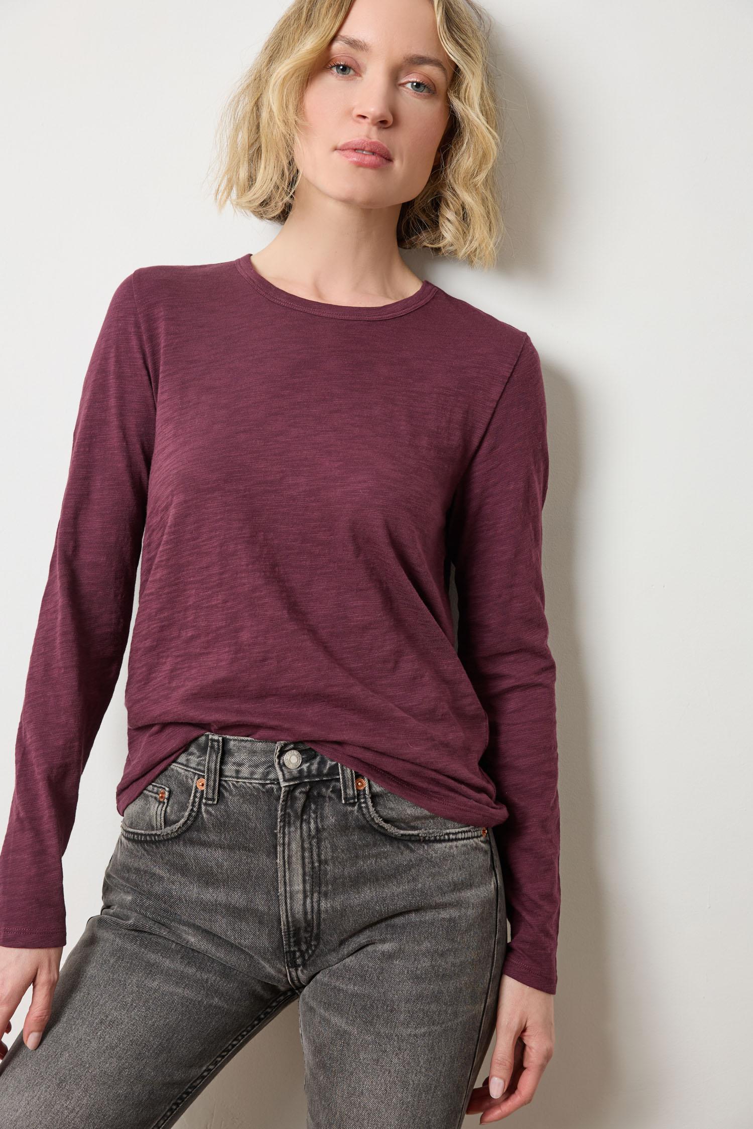 Long Sleeve Crewneck Merlot Tops - Tees Lilla P 