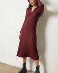 Long Sleeve Rib Henley Dress Dark Cherry Dresses - Midi Lilla P 