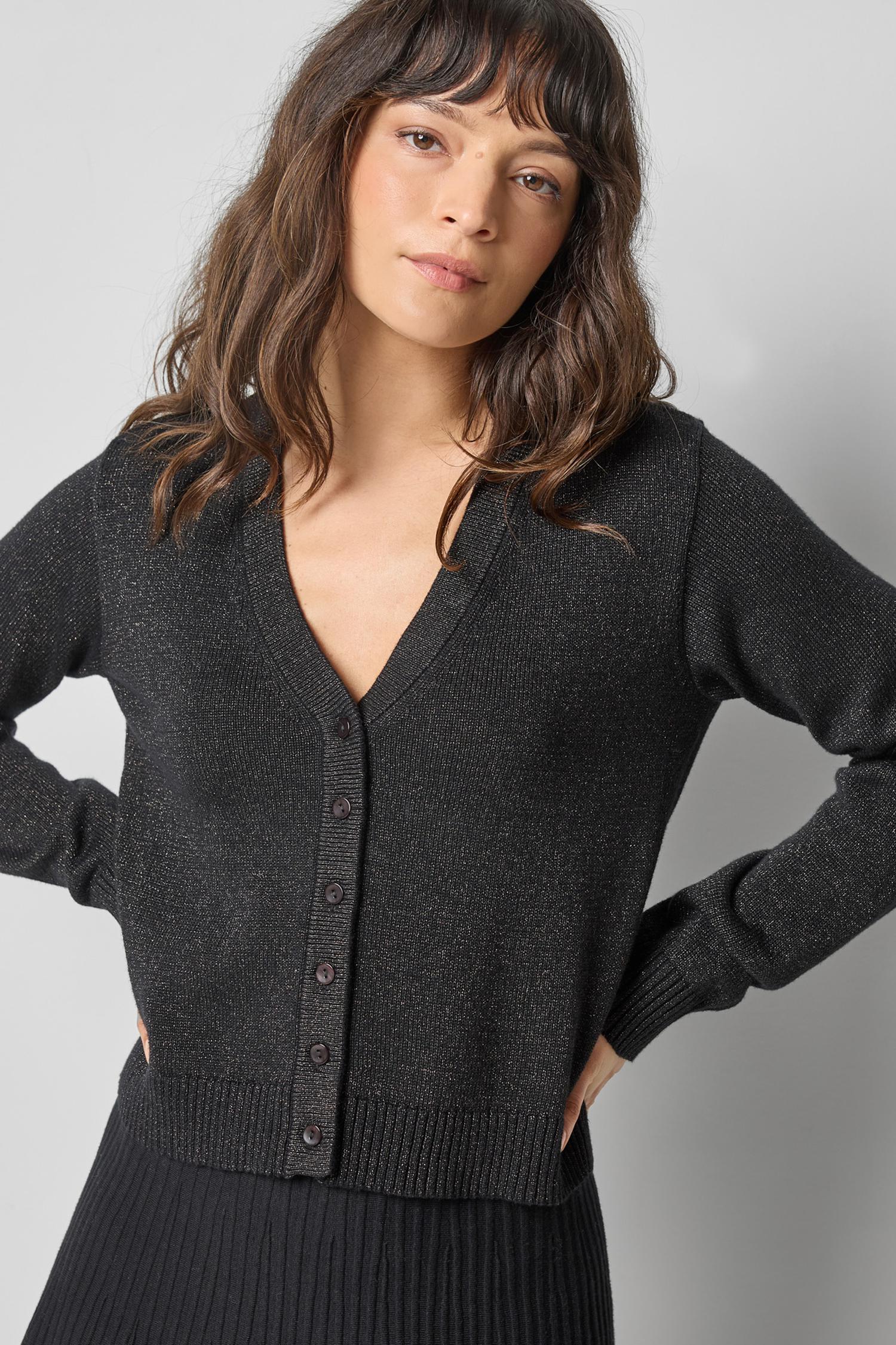 V-Neck Sparkle Cardigan Black Sweater - Cardigans Lilla P 