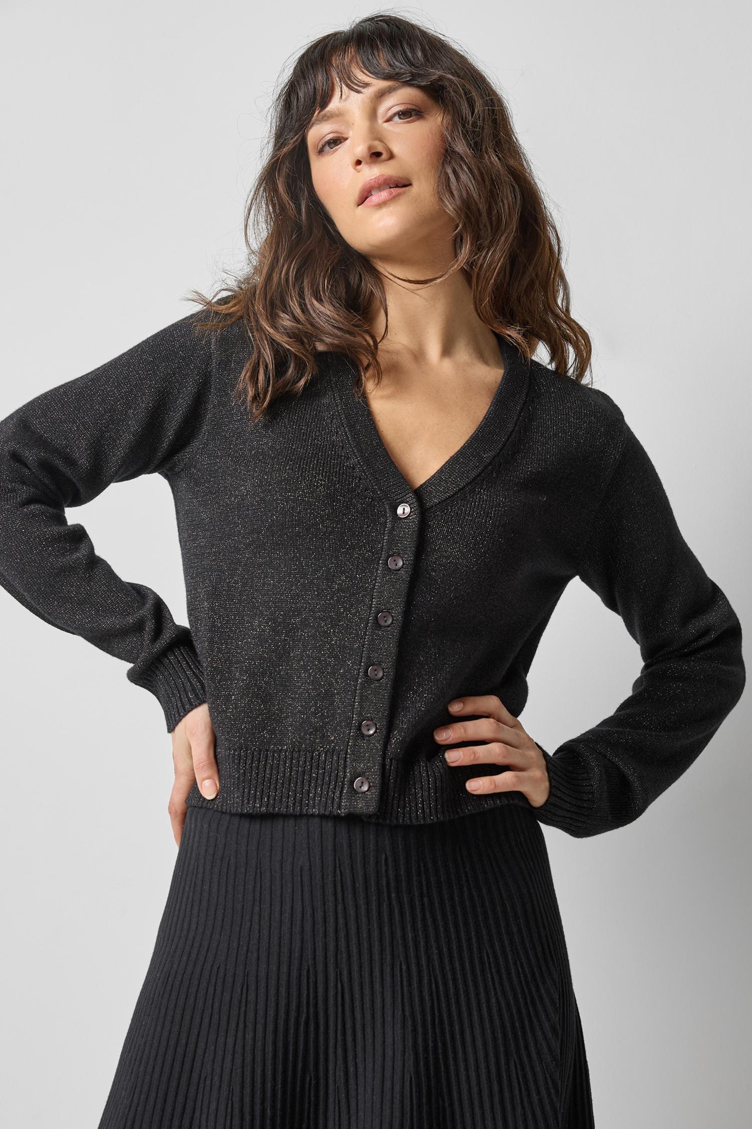V-Neck Sparkle Cardigan Black Sweater - Cardigans Lilla P 