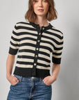 Elbow Sleeve Cardigan Jet Black Stripe Sweater - Cardigans Lilla P 