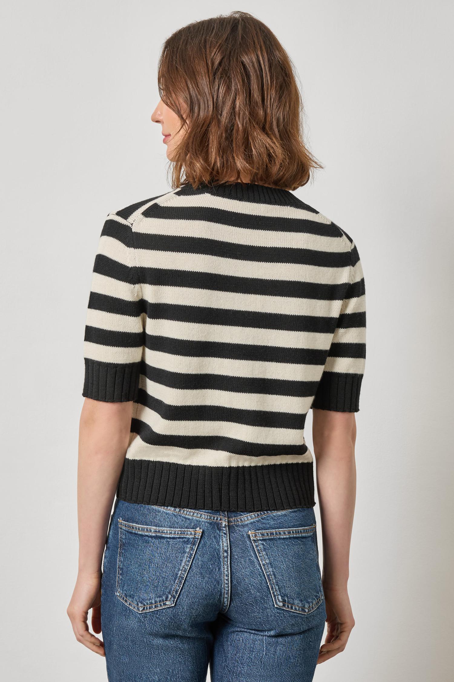 Elbow Sleeve Cardigan Jet Black Stripe Sweater - Cardigans Lilla P 