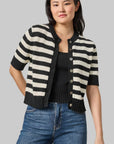 Elbow Sleeve Cardigan Jet Black Stripe Sweater - Cardigans Lilla P 