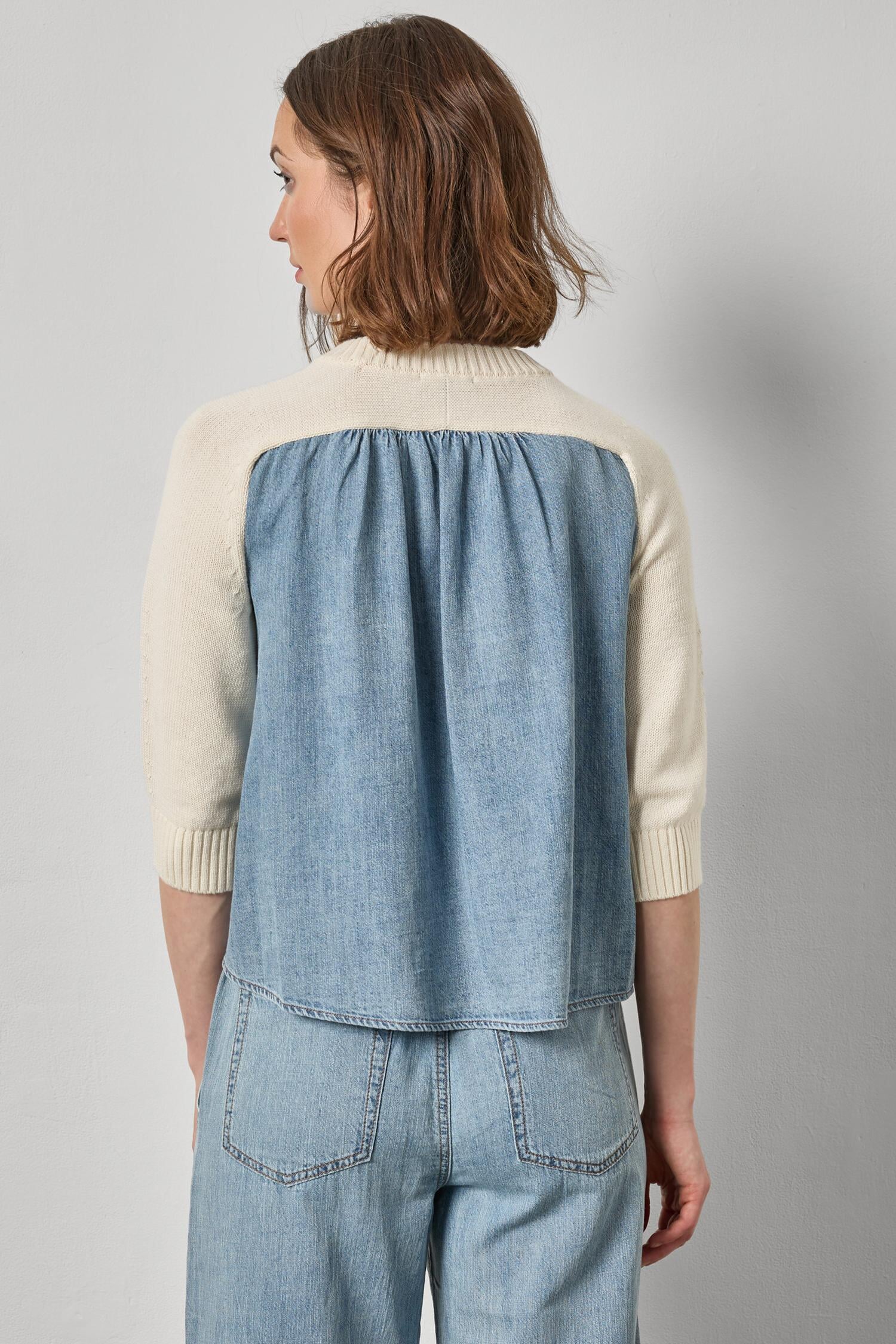 Denim Elbow Sleeve Sweater Off White Sweater - Crewneck Lilla P 