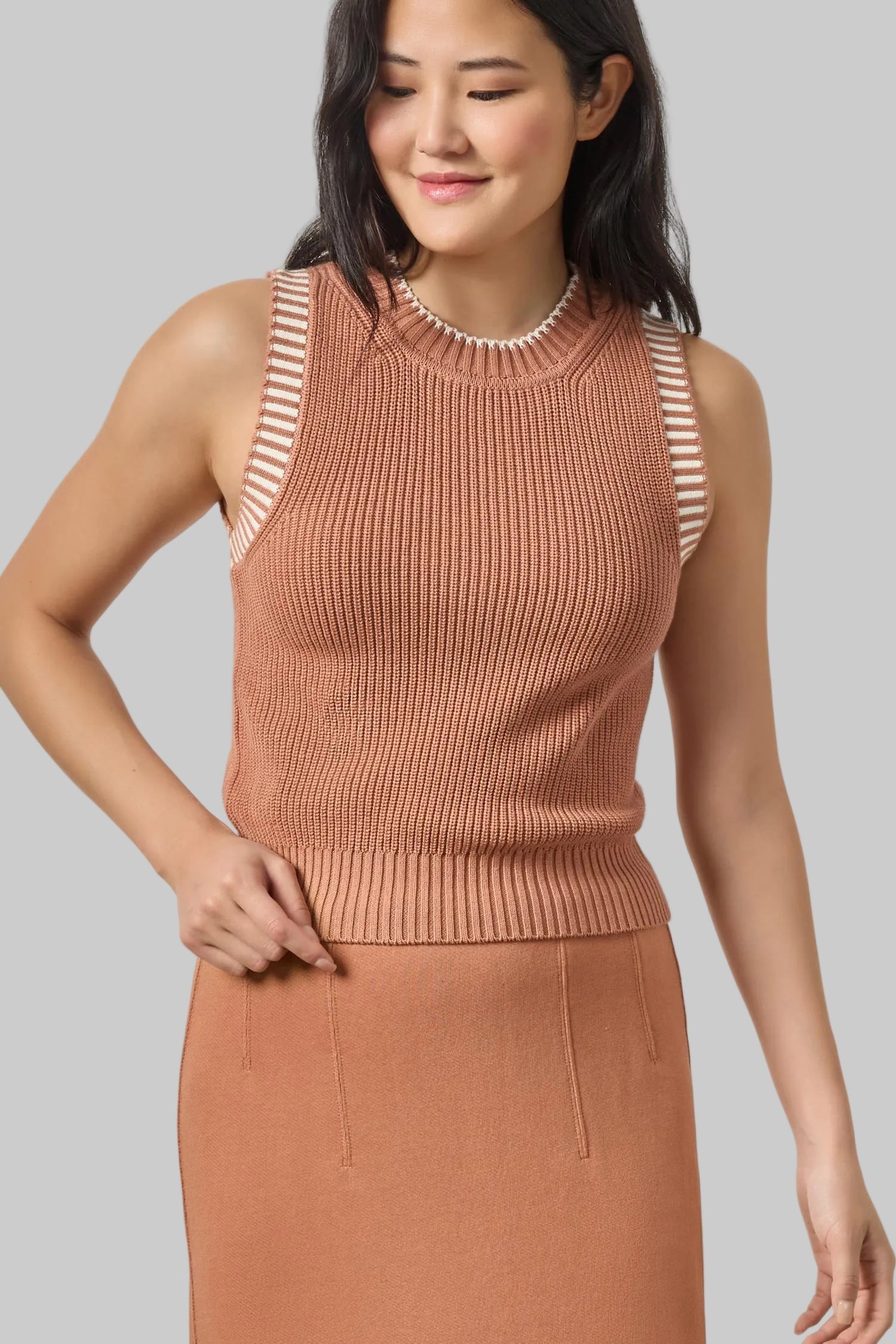 Sleeveless Crewneck Sweater Driftwood Tops - Tanks Lilla P 