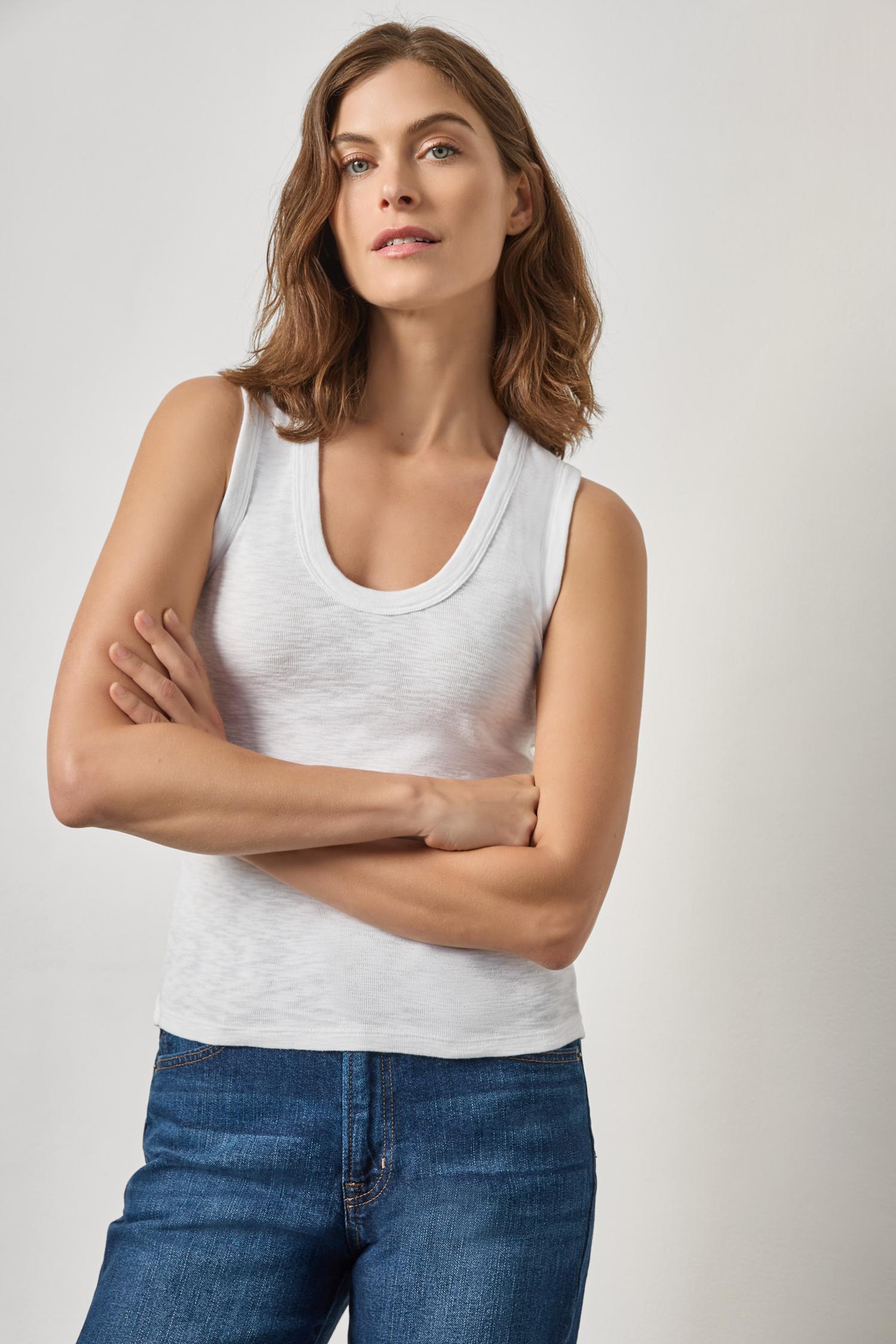 Ribbed Slub Scoop Neck Tank White Tops - Tanks Lilla P 