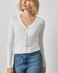 Ribbed Slub Snap V Neck White Tops - Tees Lilla P 