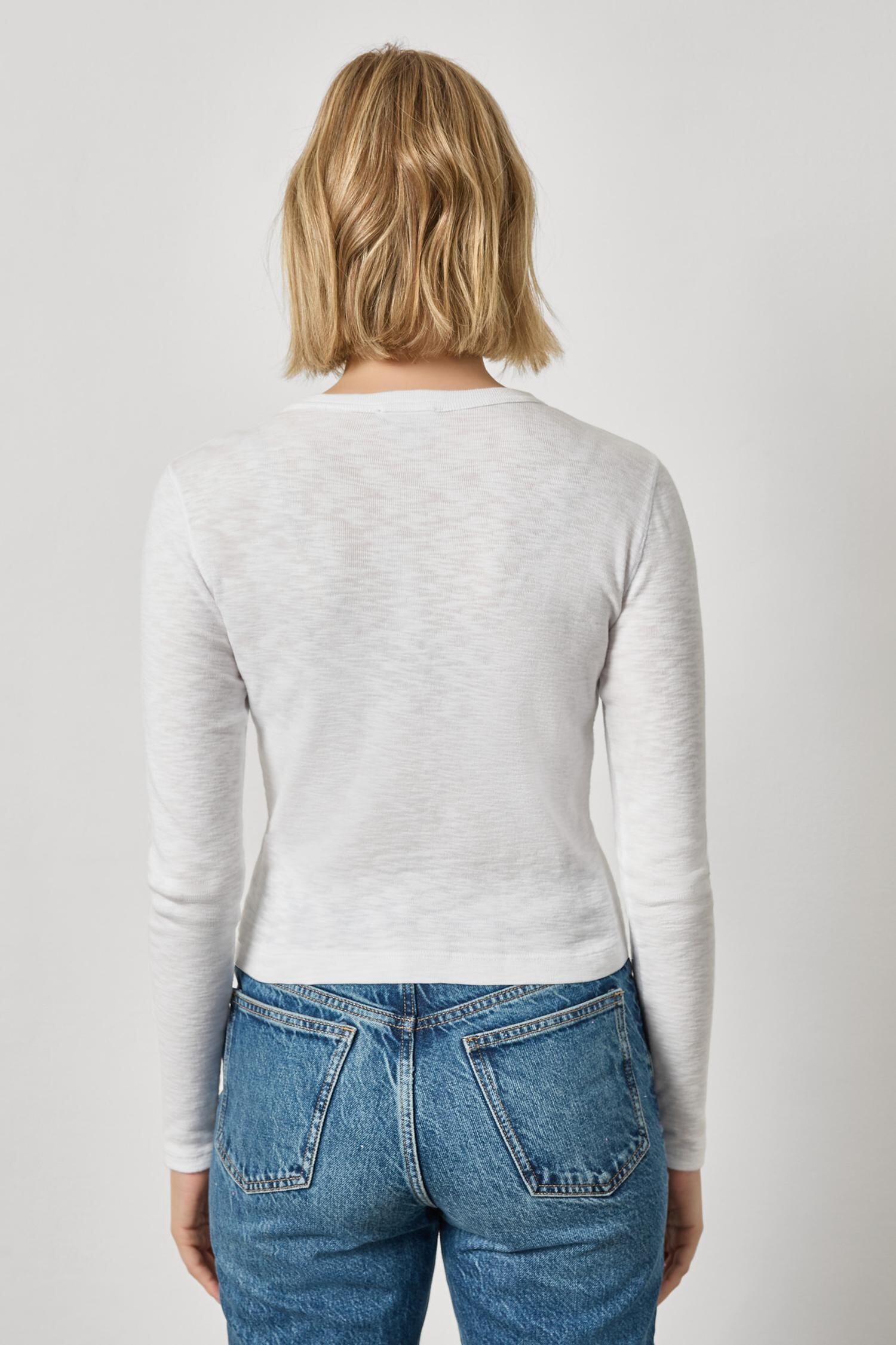 Ribbed Slub Snap V Neck White Tops - Tees Lilla P 