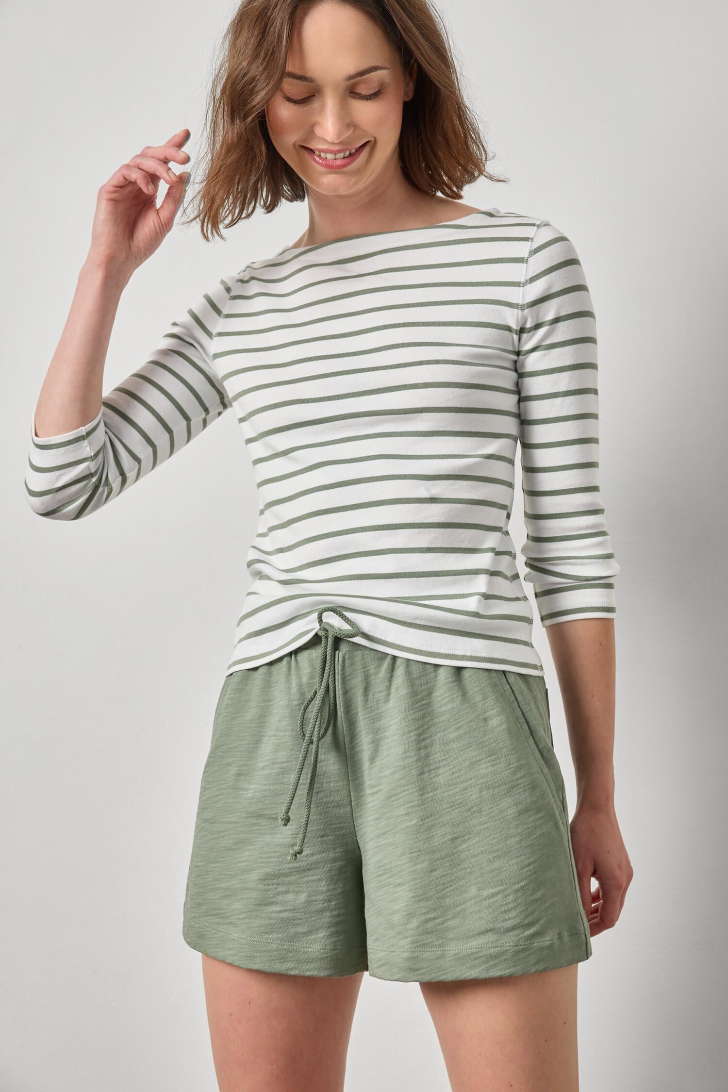 Rib Stripe 3/4 Boatneck Sage Stripe Tops - Tees Lilla P 