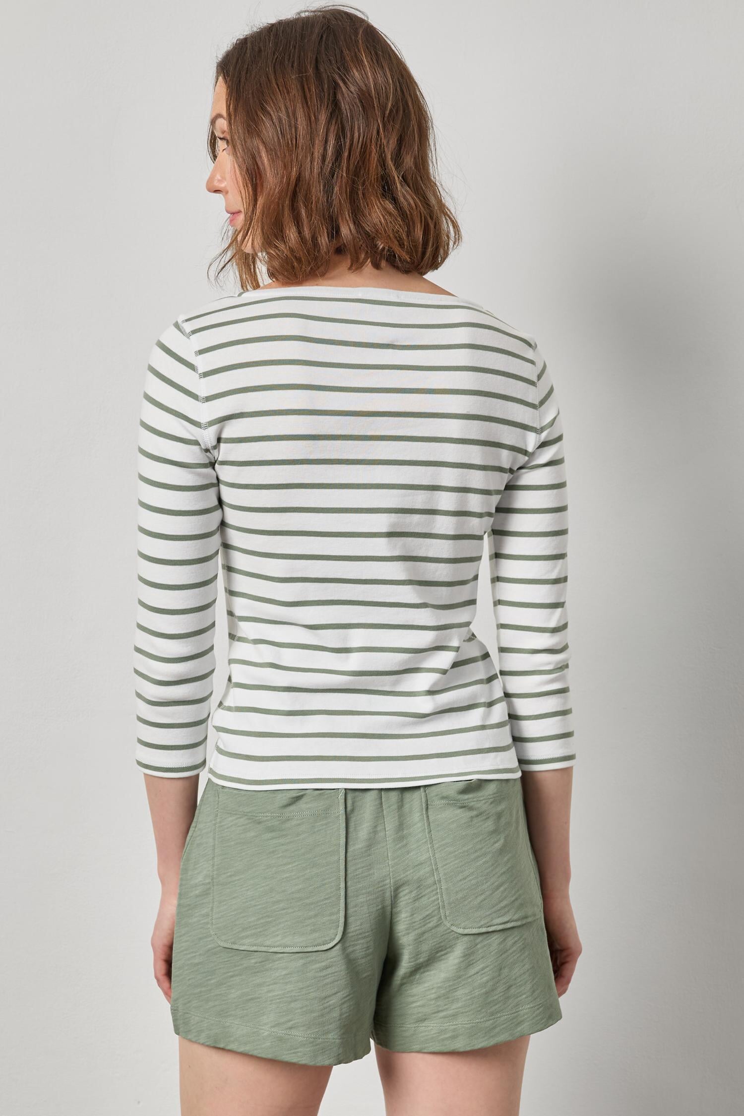 Rib Stripe 3/4 Boatneck Sage Stripe Tops - Tees Lilla P 