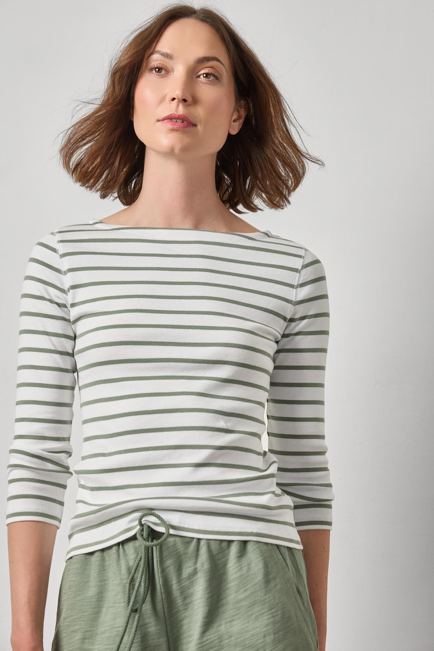 Rib Stripe 3/4 Boatneck Sage Stripe Tops - Tees Lilla P 