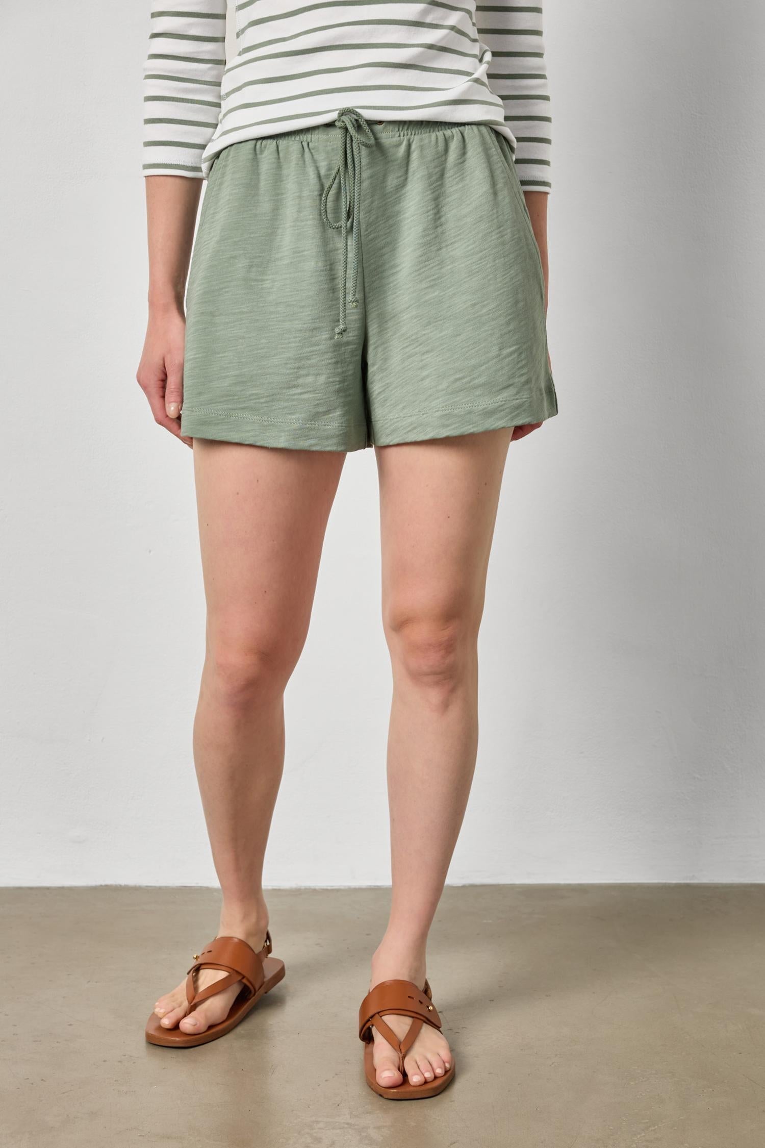 Elastic Waist Drawcord Short Sage Shorts Lilla P 