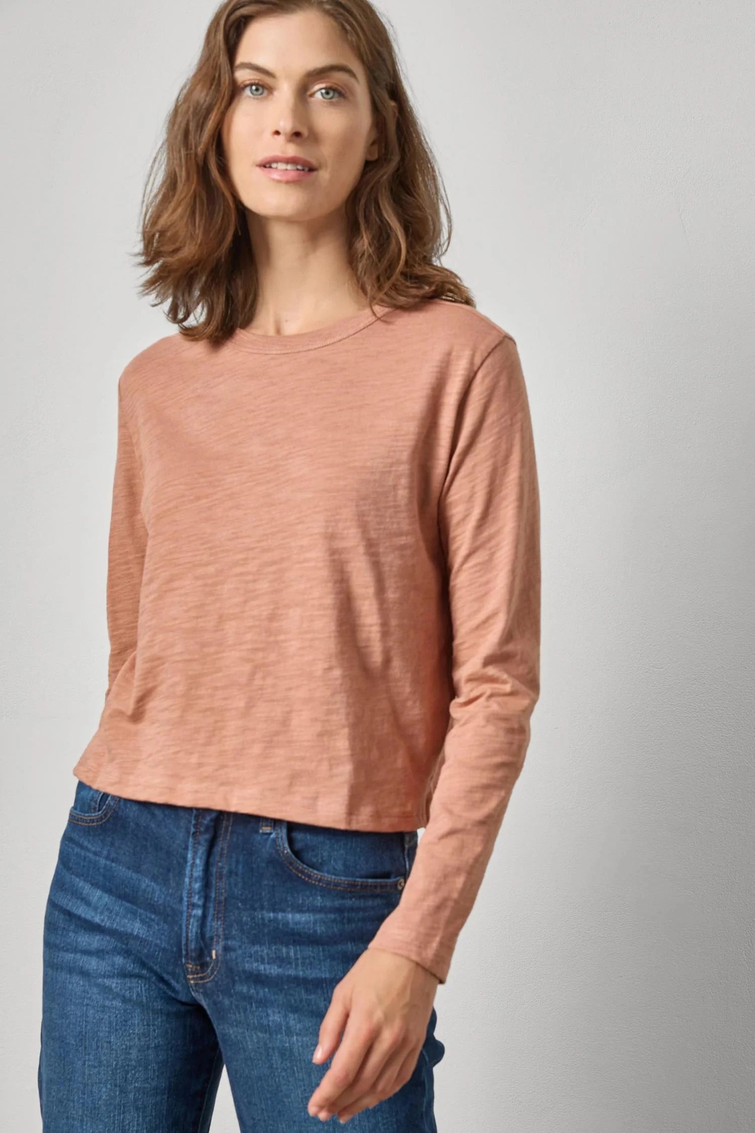 Long Sleeve Cropped Boyfriend Carob Tops - Tees Lilla P 
