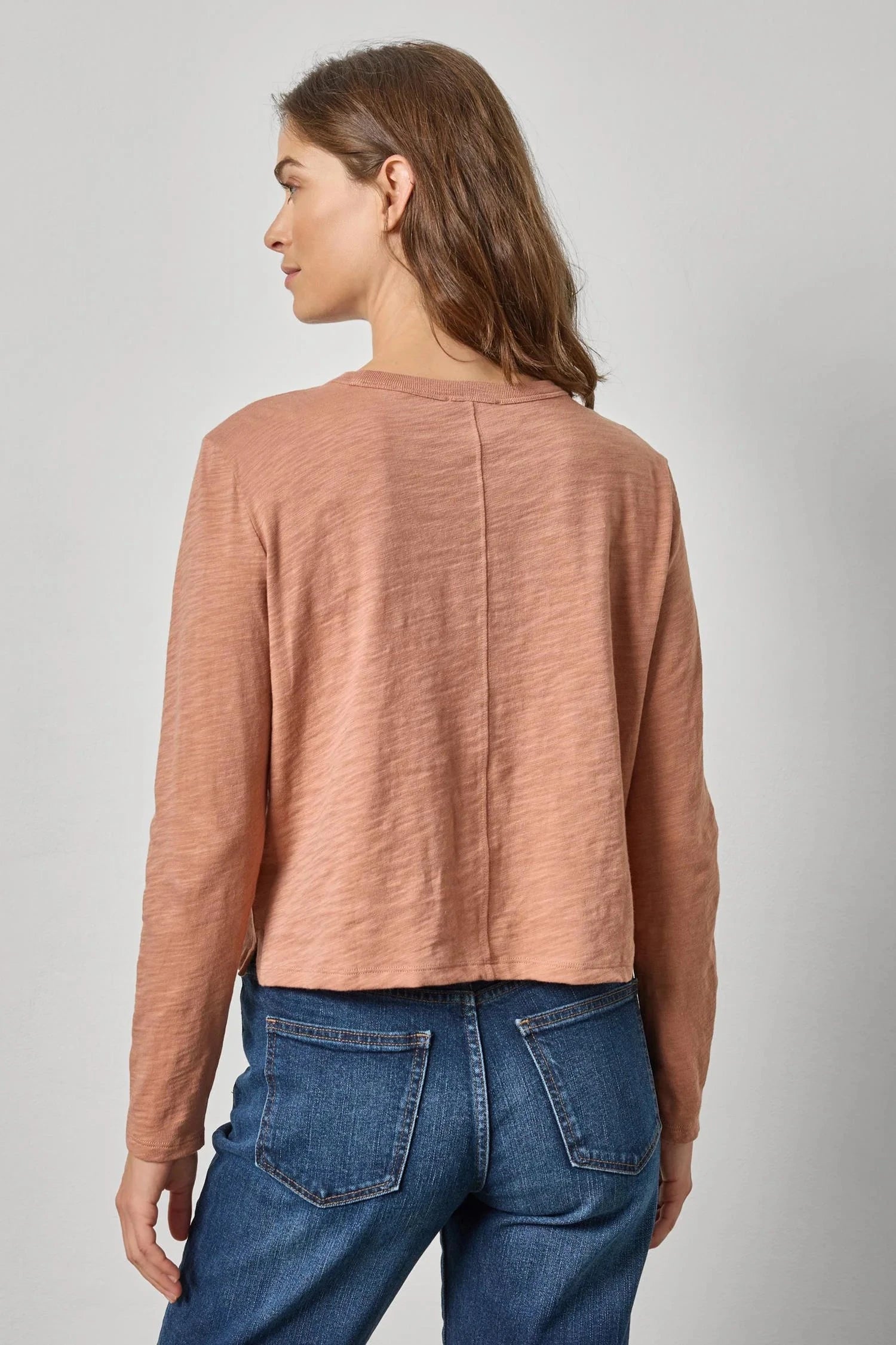 Long Sleeve Cropped Boyfriend Carob Tops - Tees Lilla P 